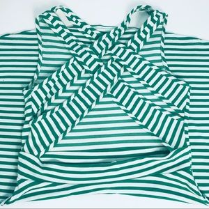 Green and white striped double cross back dress